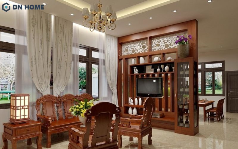 Mẫu kệ tivi phòng khách tích hợp không gian lưu trữ và trưng bày