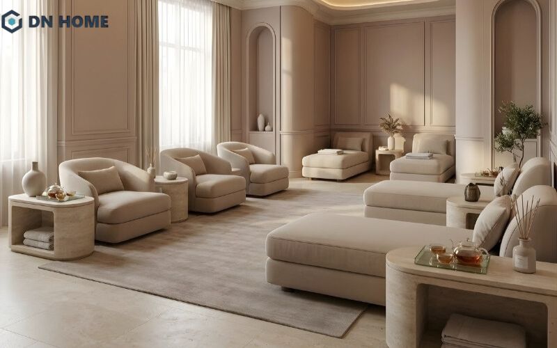 Không gian phòng xông hơi của spa với thiết kế đơn giản, tập trung tối đa vào công năng sử dụng