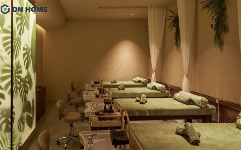 Thiết kế spa phong cách hiện đại kết hợp thiên nhiên đặc biệt phù hợp với các spa thiên về trị liệu hoặc gội đầu dưỡng sinh