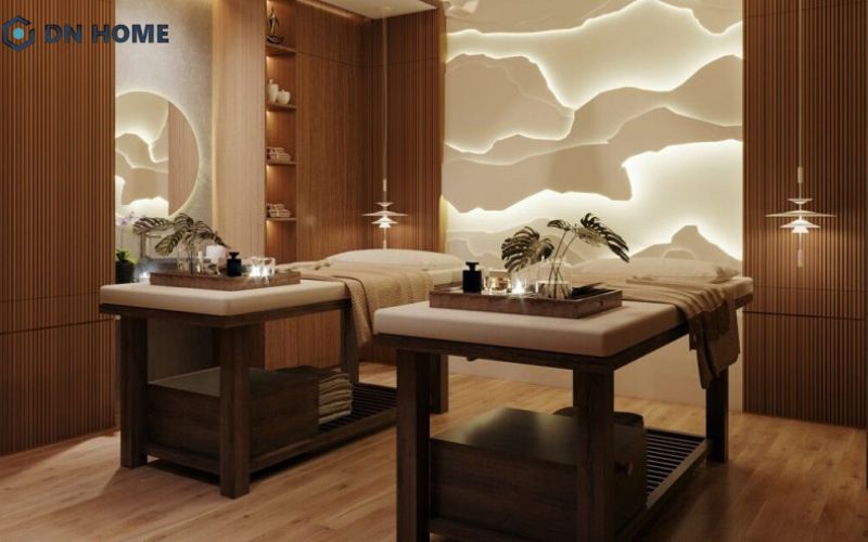 Cách bố trí ánh sáng vô cùng độc đáo tạo nên sự sang trọng, thư giãn cho không gian spa