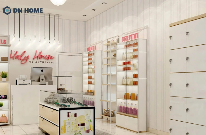 Thiết kế shop mỹ phẩm thể hiện sự tinh tế, chỉn chu qua cách bố trí sản phẩm