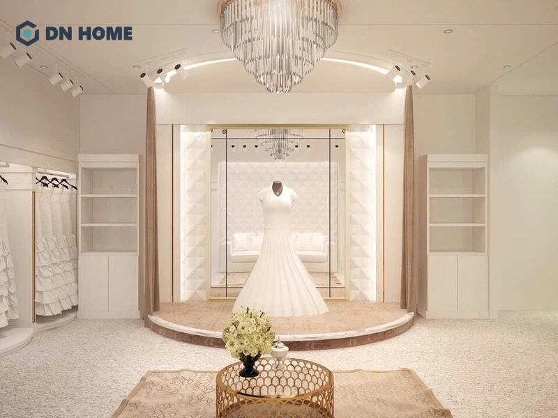 Showroom váy cưới sử dụng tông màu trắng chủ đạo