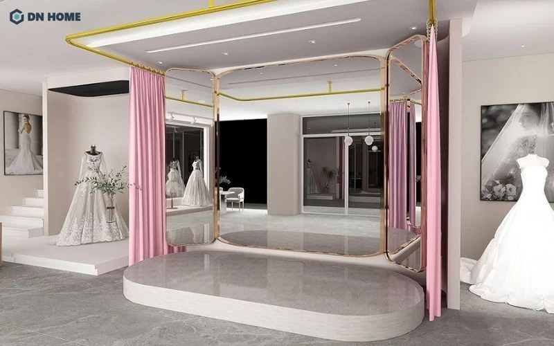 Lựa chọn rèm hồng ở phòng thử đồ tạo điểm nhấn nổi bật