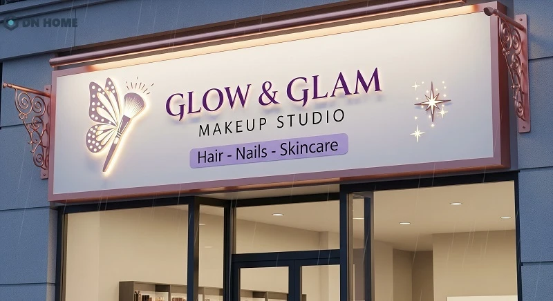 Bảng hiệu makeup với thiết kế vô cùng nữ tính, dễ dàng thu hút khách hàng