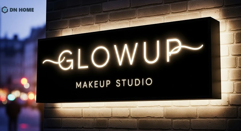 Bảng hiệu tiệm makeup thiết kế đơn giản nhưng vẫn thể hiện được sự chuyên nghiệp