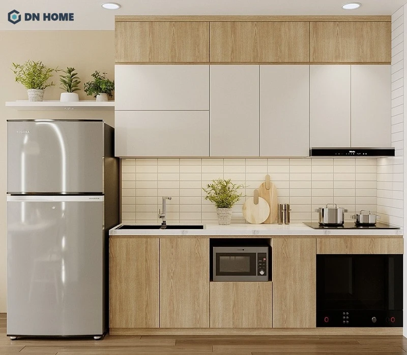 Bố trí bếp theo phong thuỷ đúng cách cần tránh đặt tủ lạnh đối diện hoặc nằm cạnh lò nướng, lò vi sóng