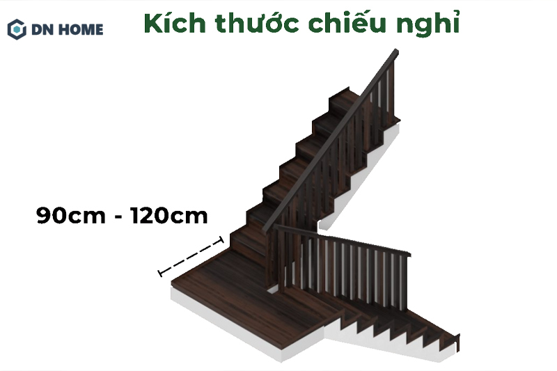 Chiếu nghỉ của cầu thang có kích thước tương tự như kích thước vế cầu thang