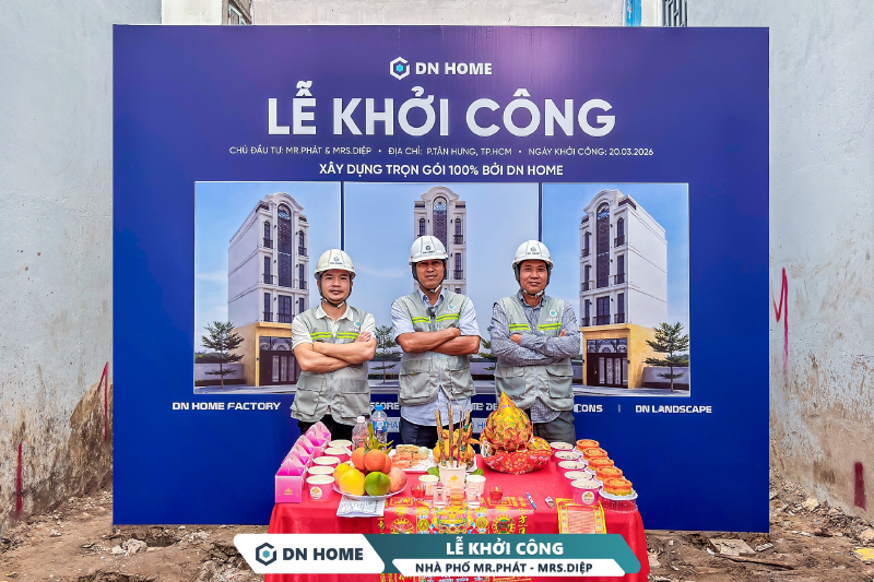 DN HOME tổ chức buổi cúng khởi công trước khi chính thức triển khai thi công nhà phố Mr.Phát - Mrs.Diệp