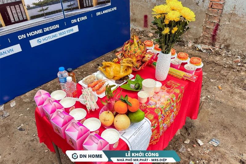 Bàn lễ vật lễ khởi công được DN HOME chuẩn bị kỹ lưỡng và chu đáo