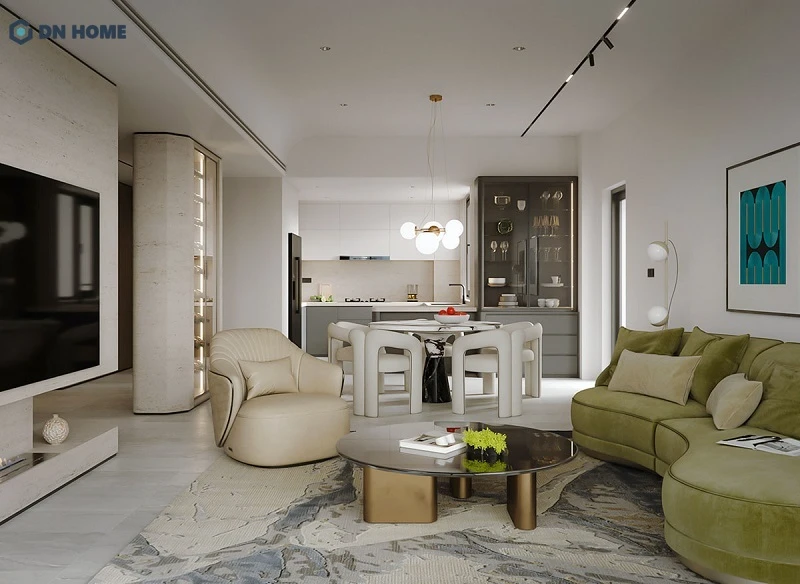 Gia chủ có thể tạo điểm nhấn cho không gian bằng chiếc ghế sofa đầy màu sắc hoặc tranh treo tường