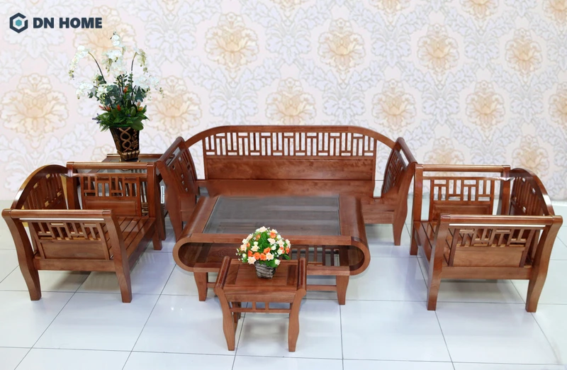 Mẫu bàn ghế gỗ phòng khách nhỏ với thiết kế cổ điển