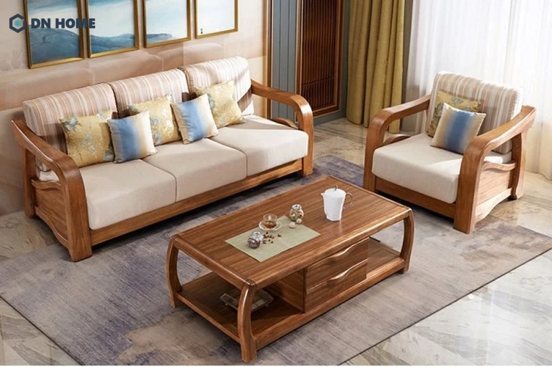 Bộ bàn sofa gỗ nhỏ gọn, kết hợp màu sắc hài hoà