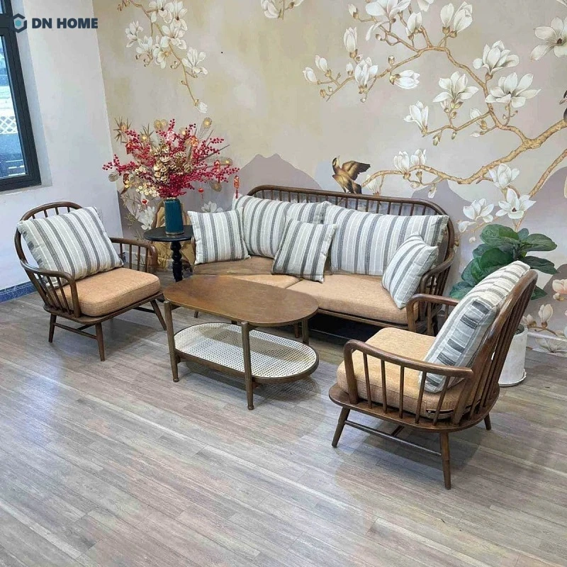 Mẫu bàn ghế gỗ phòng khách nhỏ kiểu dáng vintage