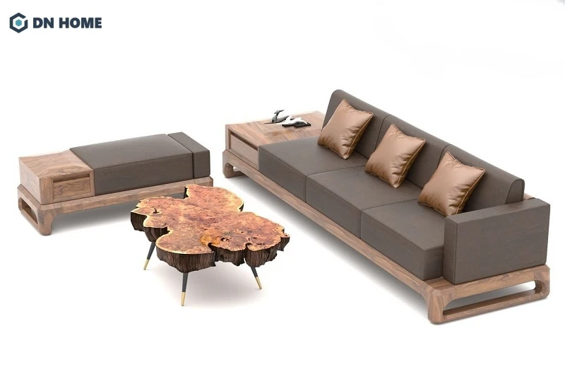 Mẫu bàn ghế gỗ cho phòng khách với thiết kế kiểu dáng mặt bàn độc đáo