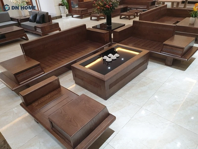 Mẫu bàn ghế gỗ phòng khách nhỏ với gam màu trầm tạo nên cảm giác sang trọng