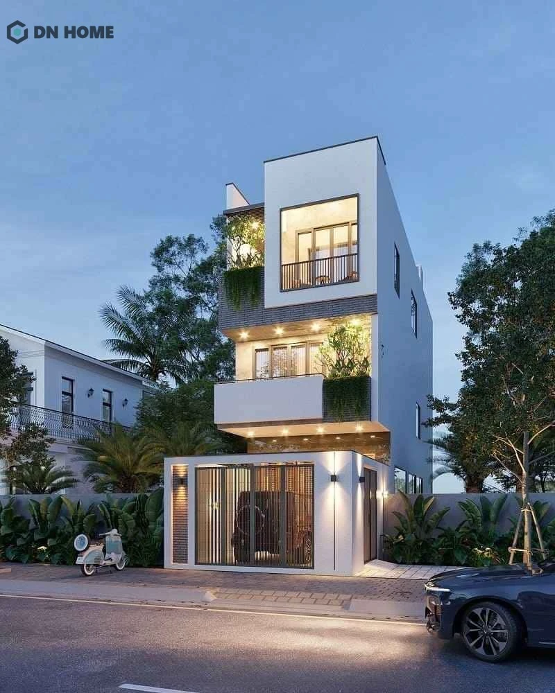 Mẫu nhà 1 trệt 2 lầu 4 phòng ngủ theo phong cách hiện đại