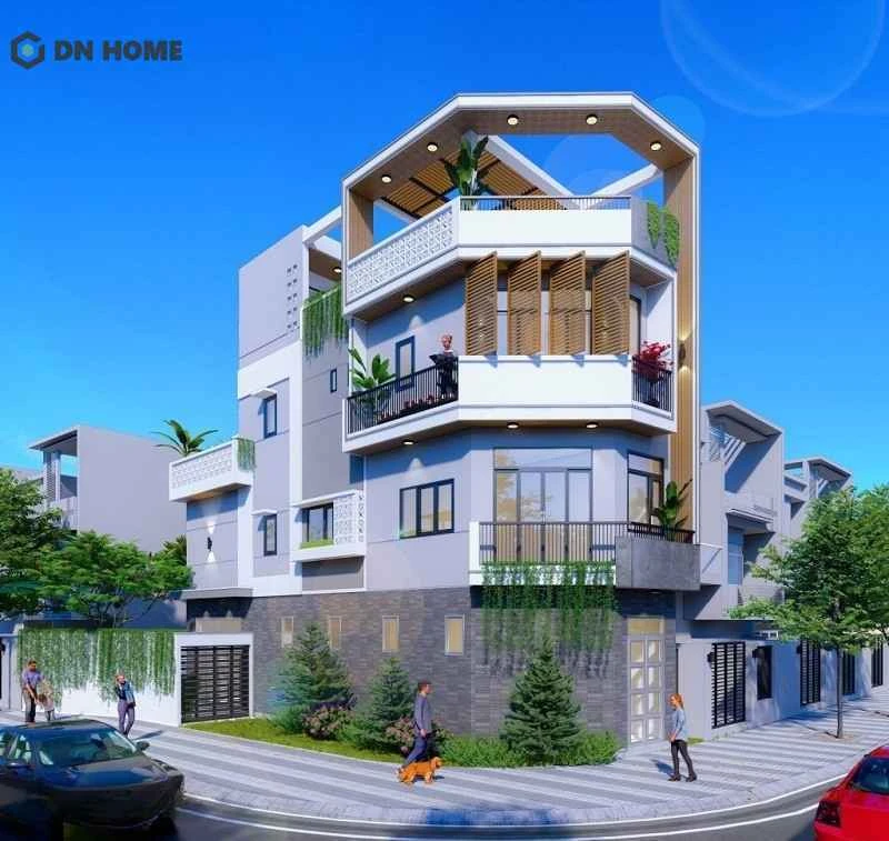 Mẫu nhà 1 trệt 2 lầu thiết kế cửa lá sách hiện đại