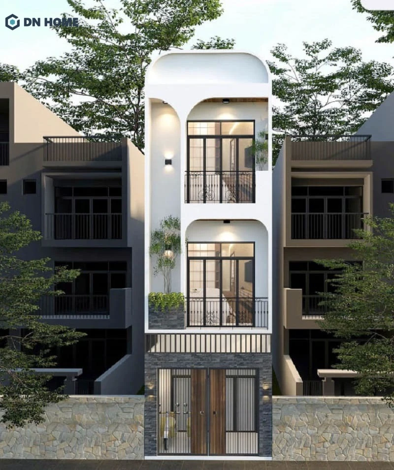 Nhà phố 1 trệt 2 lầu với mặt tiền ốp đá sang trọng