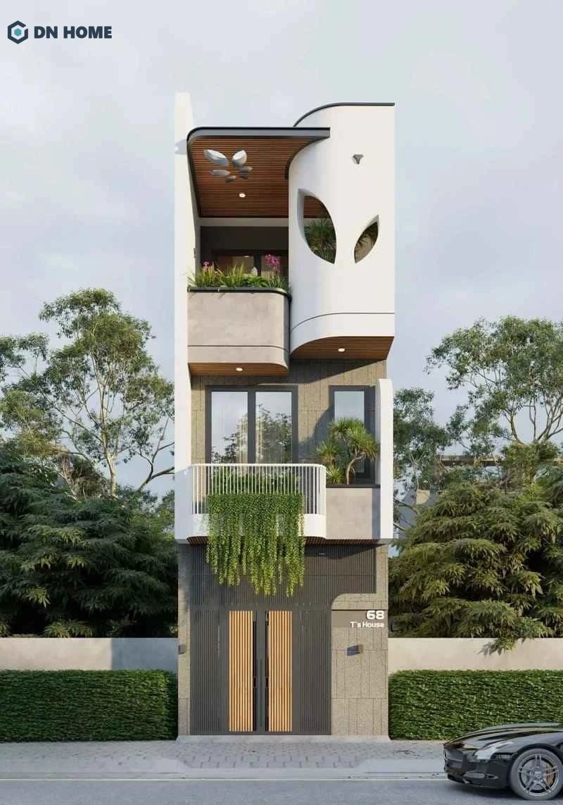 Sự đan xen tinh tế giữa các mảng khối kiến trúc tạo nên diện mạo ngoại thất độc đáo