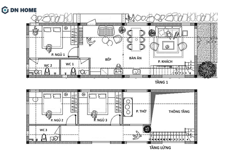 Gợi ý bảng vẽ mặt bằng công năng nhà ống cấp 4 kích thước 5x20m có gác lửng