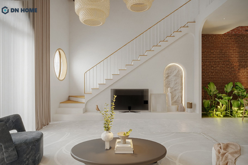 Tinh thần Scandinavian trong phong cách Japandi được thể hiện thông qua kiến trúc hốc tường vòm