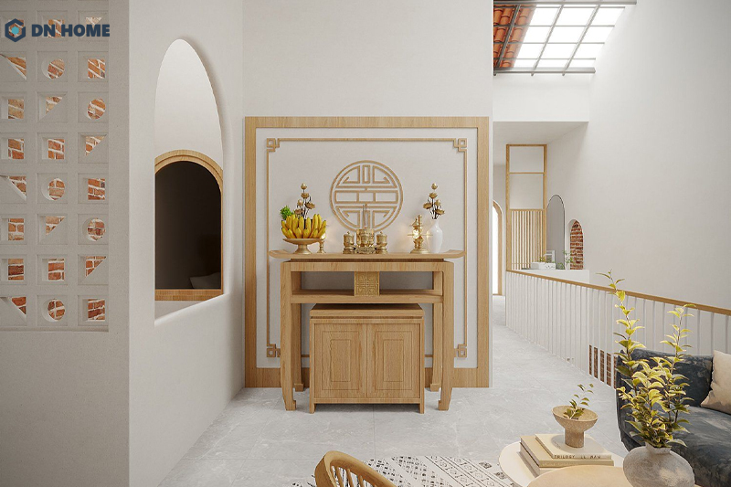 Phòng thờ được thiết kế trong không gian mở nhưng vẫn đảm bảo tính tính nghiêm trang