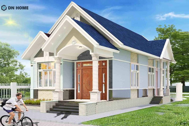 Nhà cấp 4 đẹp 5x20 có gác lửng ở nông thôn ưu tiên thiết kế mái Thái để phug hợp với điều kiện thời tiết