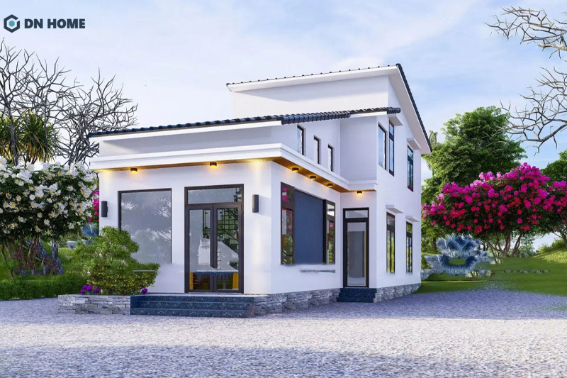 Mẫu nhà cấp 4 mái lệch 5x20m có gác lửng phù hợp ở cả nông thôn và thành thị