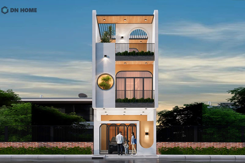 Nhà 2 tầng 1 tum tạo điểm nhấn cho ngoại thất công trình với mặt tiền cao ráo