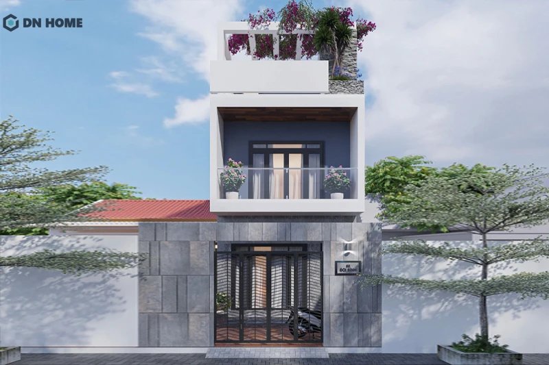 Nhà 2 tầng với 1 sân thượng phù hợp với gia đình yêu thích thiên nhiên và không gian sinh hoạt ngoài trời