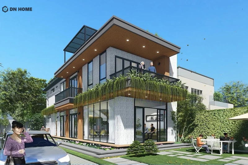 Mẫu nhà 2 tầng ngân sách 1 tỷ được thiết kế theo phong cách hiện đại kết hợp xu hướng sống xanh