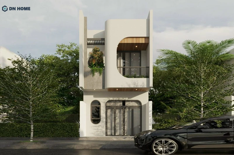 Nhà ống 5x20m 1 trệt 1 lầu được thiết kế ấn tượng với các đường nét cong - thẳng đan xen hài hòa