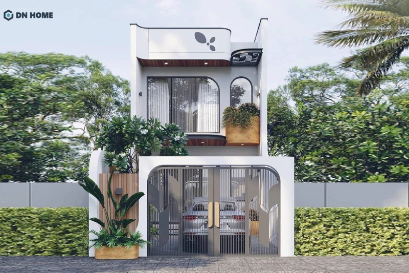 Mẫu nhà ống 1 trệt 1 lầu diện tích 5x20m được thiết kế ấn tượng với kết hợp đa dạng vật liệu