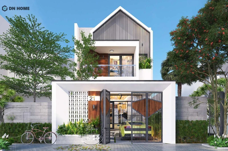 Sử dụng các hình khối vuông vức tạo nên vẻ đẹp độc đáo và vững chắc cho nhà ống 2 tầng 5x20m