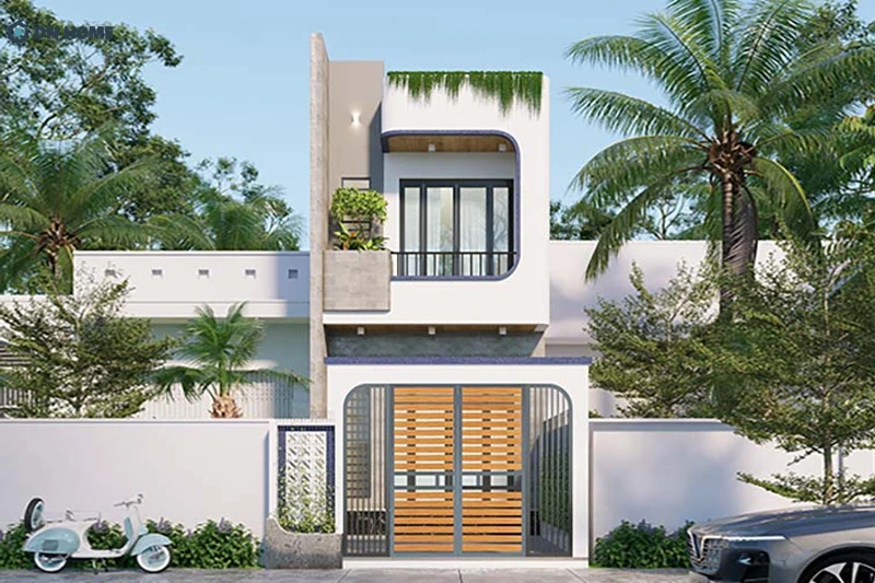 Nhà 2 tầng kích thước 5x15m chú trọng sử dụng chất liệu kính để tận dụng tối đa ánh sáng tự nhiên