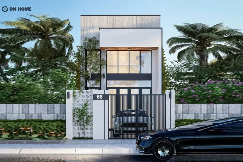 Mẫu nhà ống 1 trệt 1 lầu 5x15m thiết kế theo phong cách hiện đại với gam màu xám trắng chủ đạo