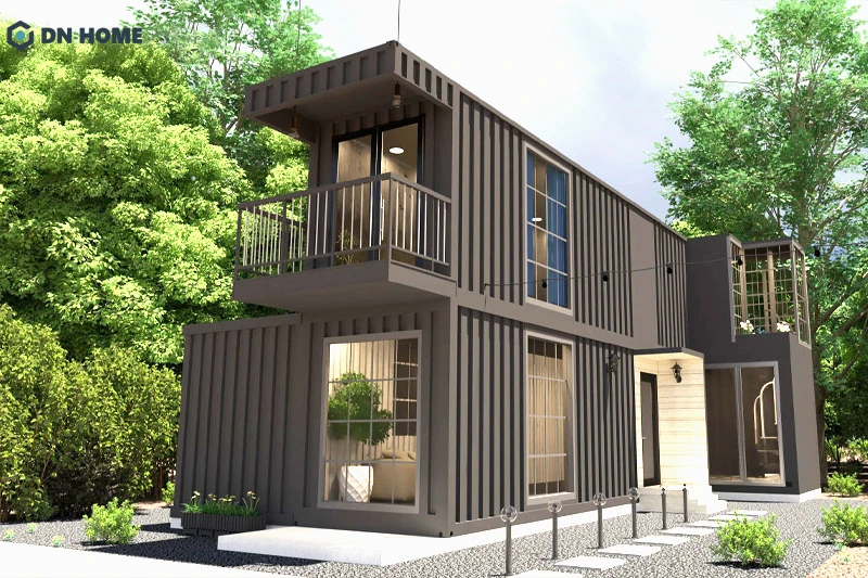 Khu vực ban công giúp không gian nhà 2 tầng container có điểm nhấn và thêm phần thoáng đãng