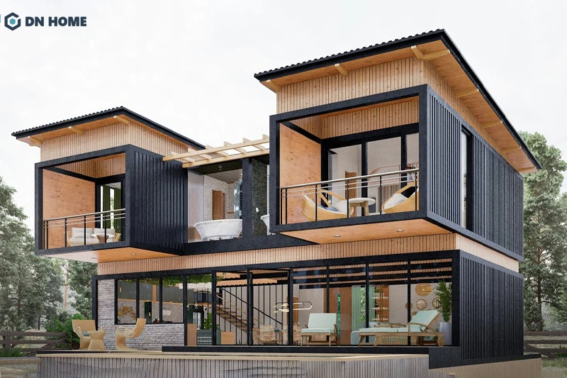 Chất liệu gỗ cách âm và nhiệt tốt nên thường được ứng dụng hoàn thiện nhà container