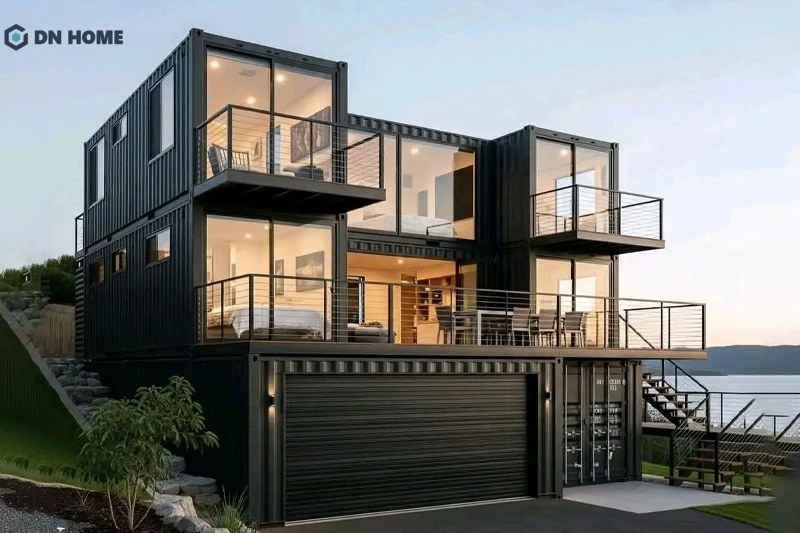 Hệ cửa kính lớn giúp không gian nhà container trông rộng rãi và sáng sủa hơn