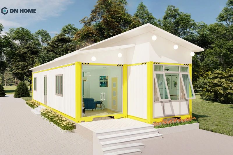 Nhà cấp 4 container thiết kế theo kiểu mái nghiêng truyền thống có ưu điểm thoát nước tốt