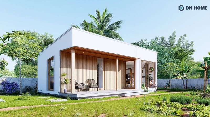 Mẫu nhà lắp ghép thiết kế đơn giản với những đường nét tinh tế, vuông vắn