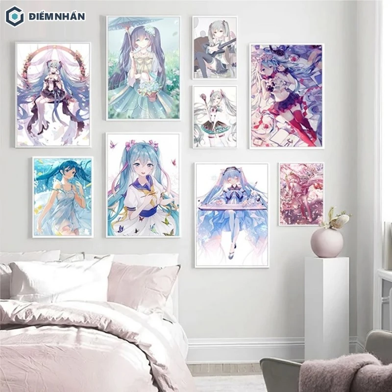 Mẫu phòng ngủ anime trang trí bằng giấy dán tường đẹp cho bạn gái