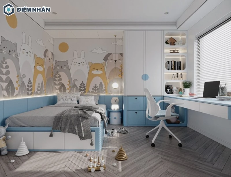 Mẫu phòng ngủ anime đáng yêu với màu sắc nhẹ nhàng và nhân vật Totoro siêu dễ thương