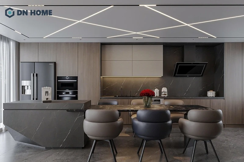 Bàn ăn được đặt ở trị trí trung tâm tạo sự thuận tiện cho gia đình