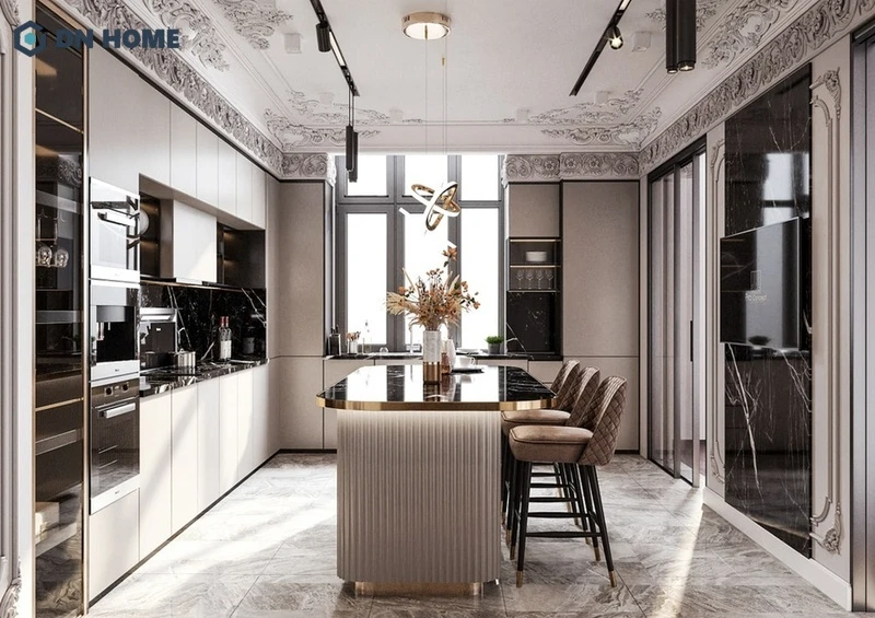 Bố trí bàn đảo bếp kết hợp bàn ăn cho gia đình