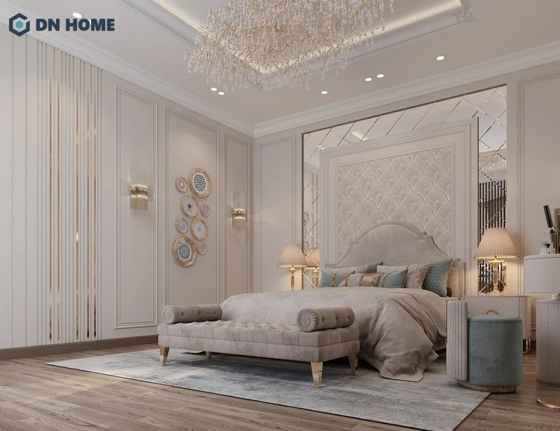 Phòng ngủ có thiết kế theo phong cách tân cổ điển sang trọng