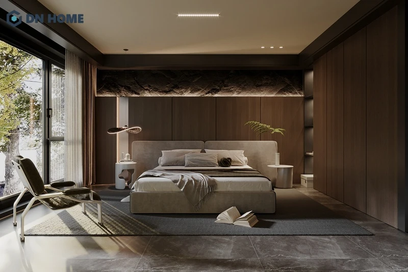 Đầu giường được trang trí đèn LED tăng thêm tính thẩm mỹ