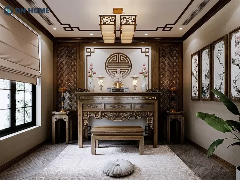 Không gian phòng thờ gọn gàng, thoáng đãng