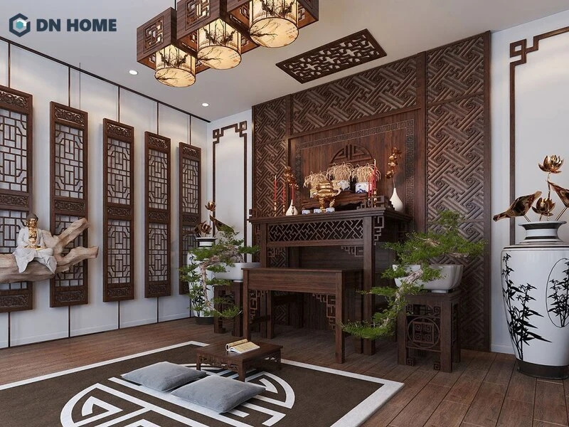 Nên ưu tiên lựa chọn vật liệu gỗ khi công nội thất phòng thờ