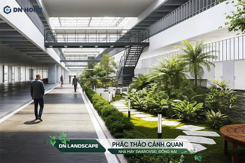 Cảnh quan nhà máy Swarovski được thiết kế theo phong cách nhiệt đới (Tropical)